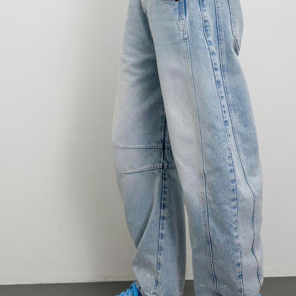 Free People We The Free Good Luck Mid-Rise Barrel Leg Jeans Aegean 27 - Picture 5 of 6